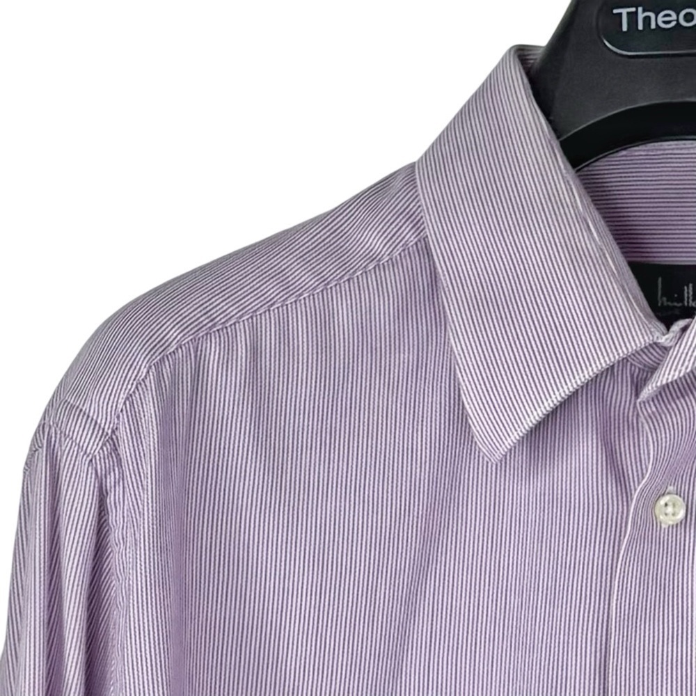 NICOLE MILLER NEW YORK Men's Designer Pink Striped Casual Button Down Size L